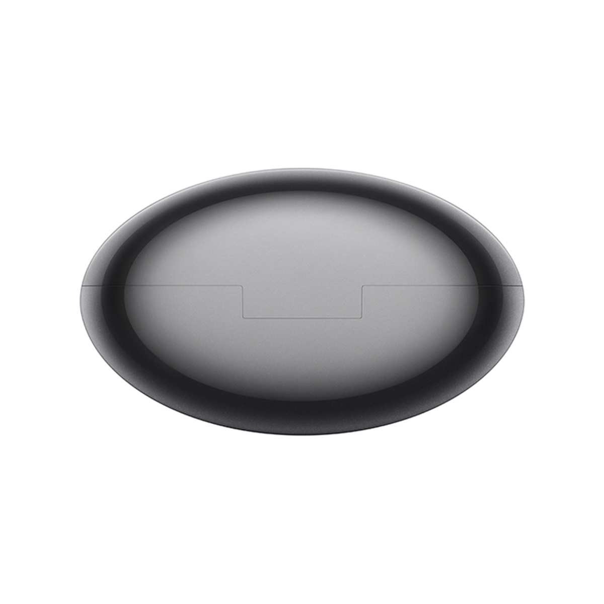Ein geschlossenes, graues, oval geformtes Etui auf weißem Hintergrund.
