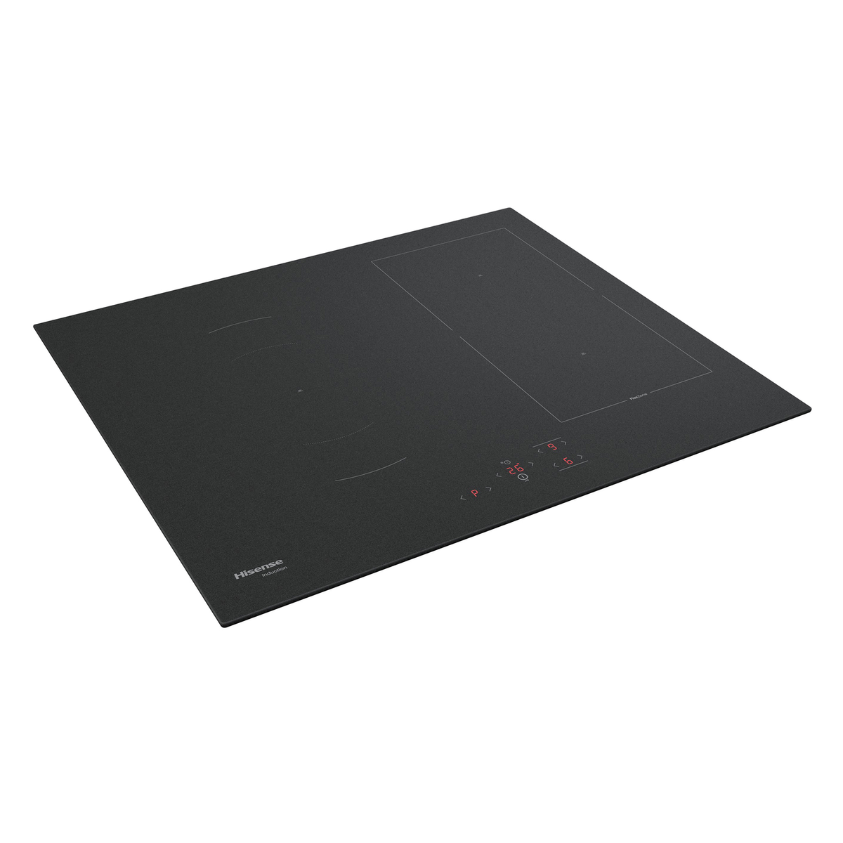 Placa de inducción Hisense negra con panel de control táctil.