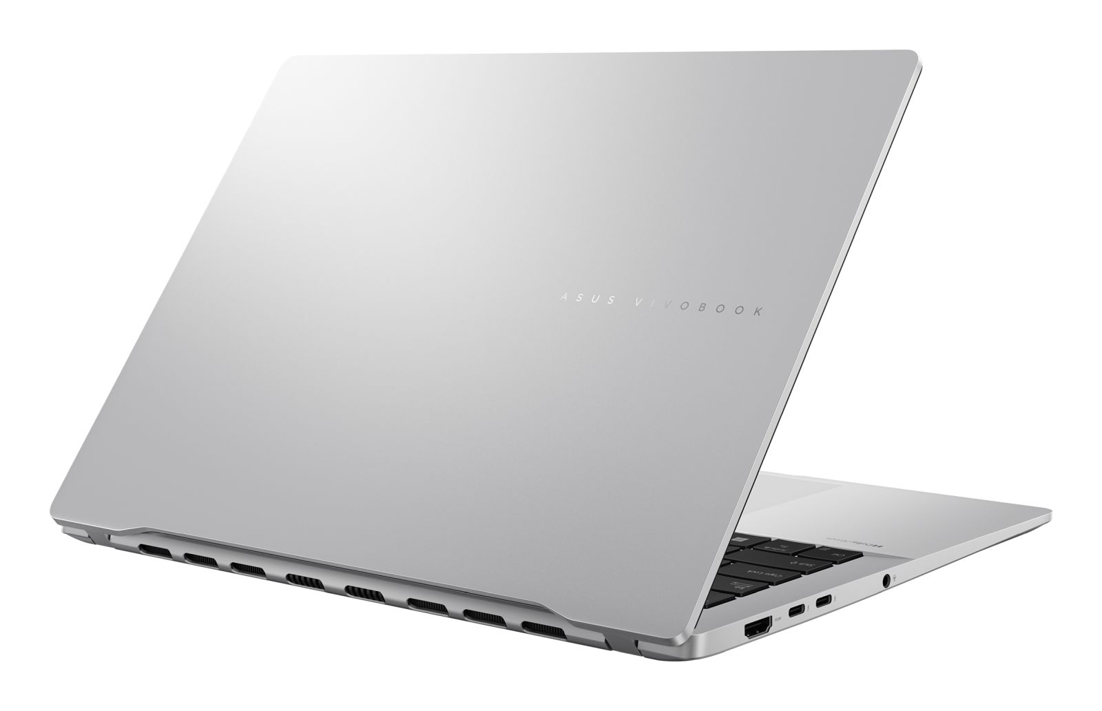 Silberner ASUS Vivobook Laptop mit geschlossenem Deckel auf weißem Hintergrund.