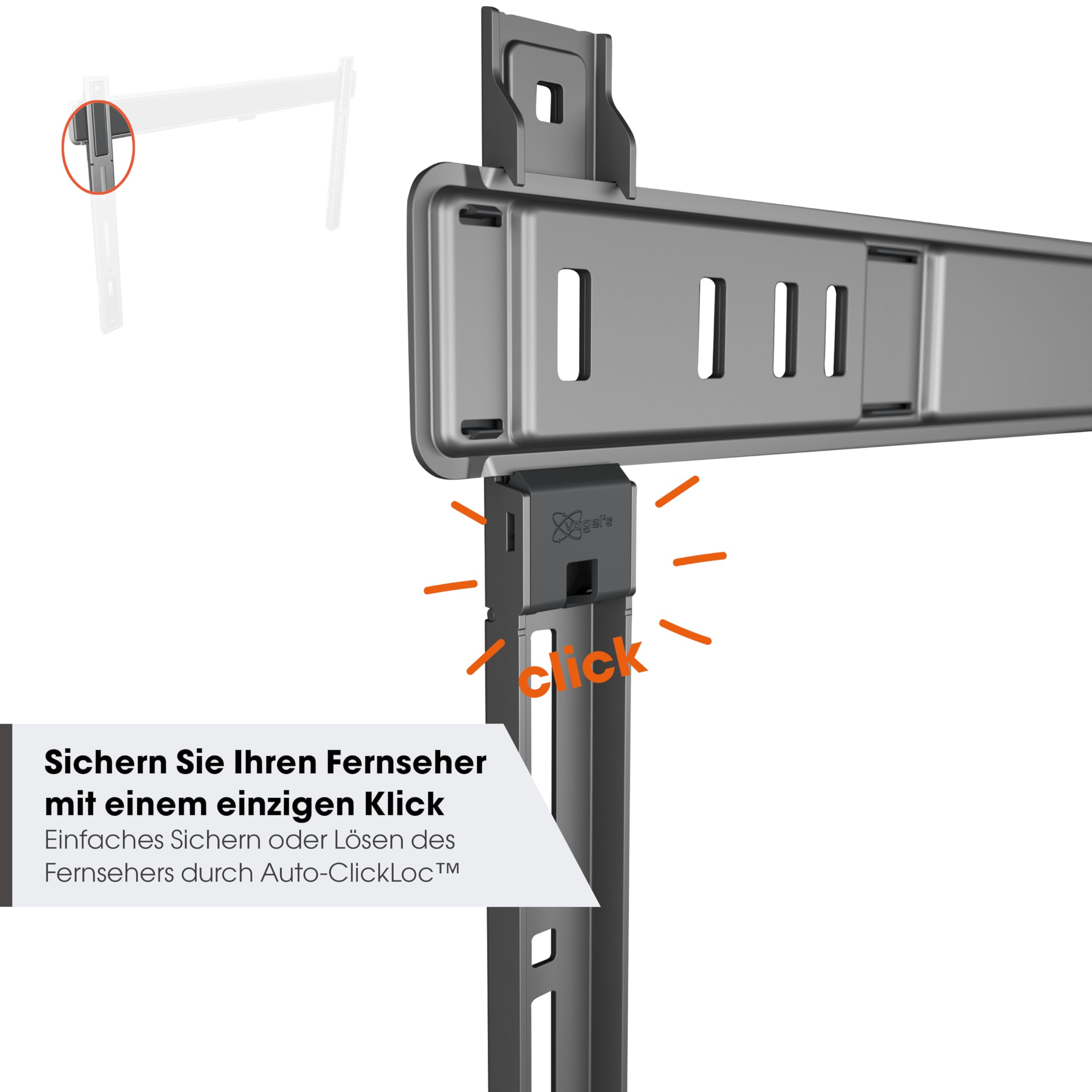 Staffa da parete grigia per TV con sistema di bloccaggio Auto-ClickLoc.