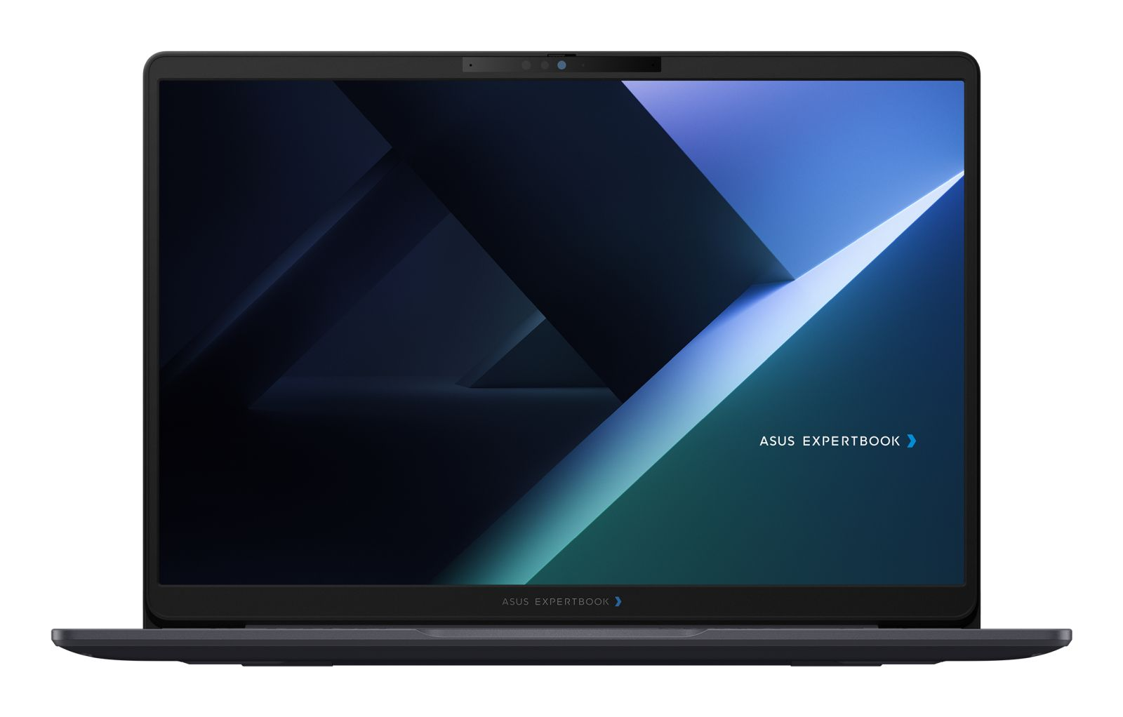 Ein ASUS ExpertBook Laptop mit blauem Bildschirm und sichtbarem Logo.