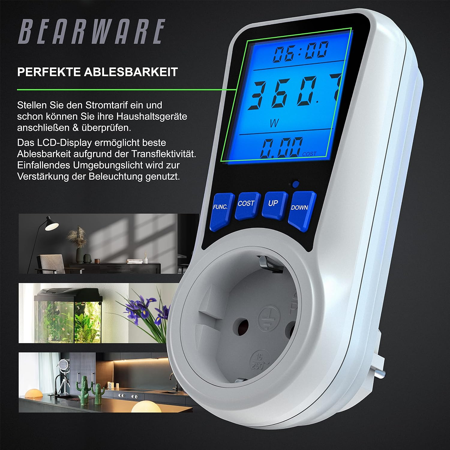 ALLGOODSBRAND Energiekostenzähler, Anzeige Smarte Steckdose