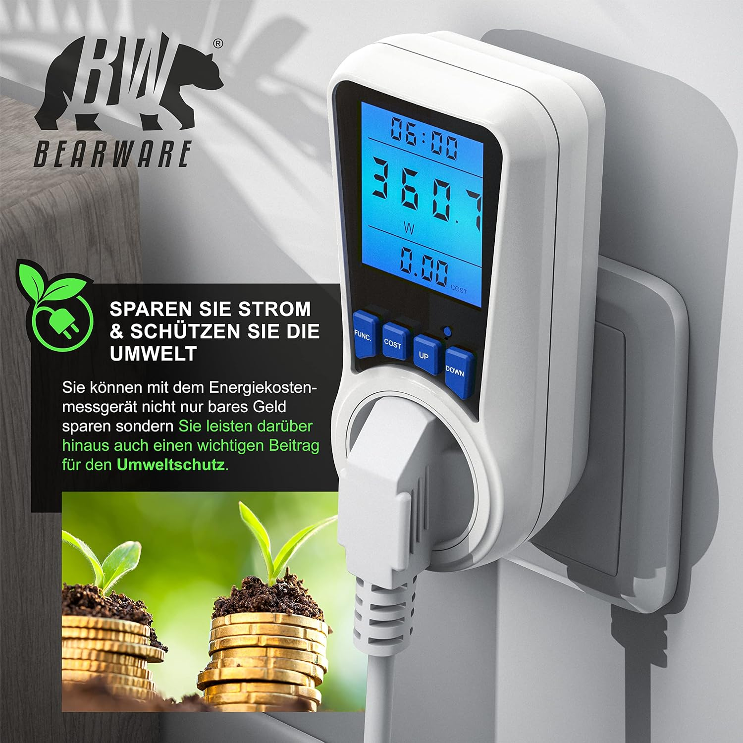 ALLGOODSBRAND Energiekostenzähler, Anzeige Smarte Steckdose
