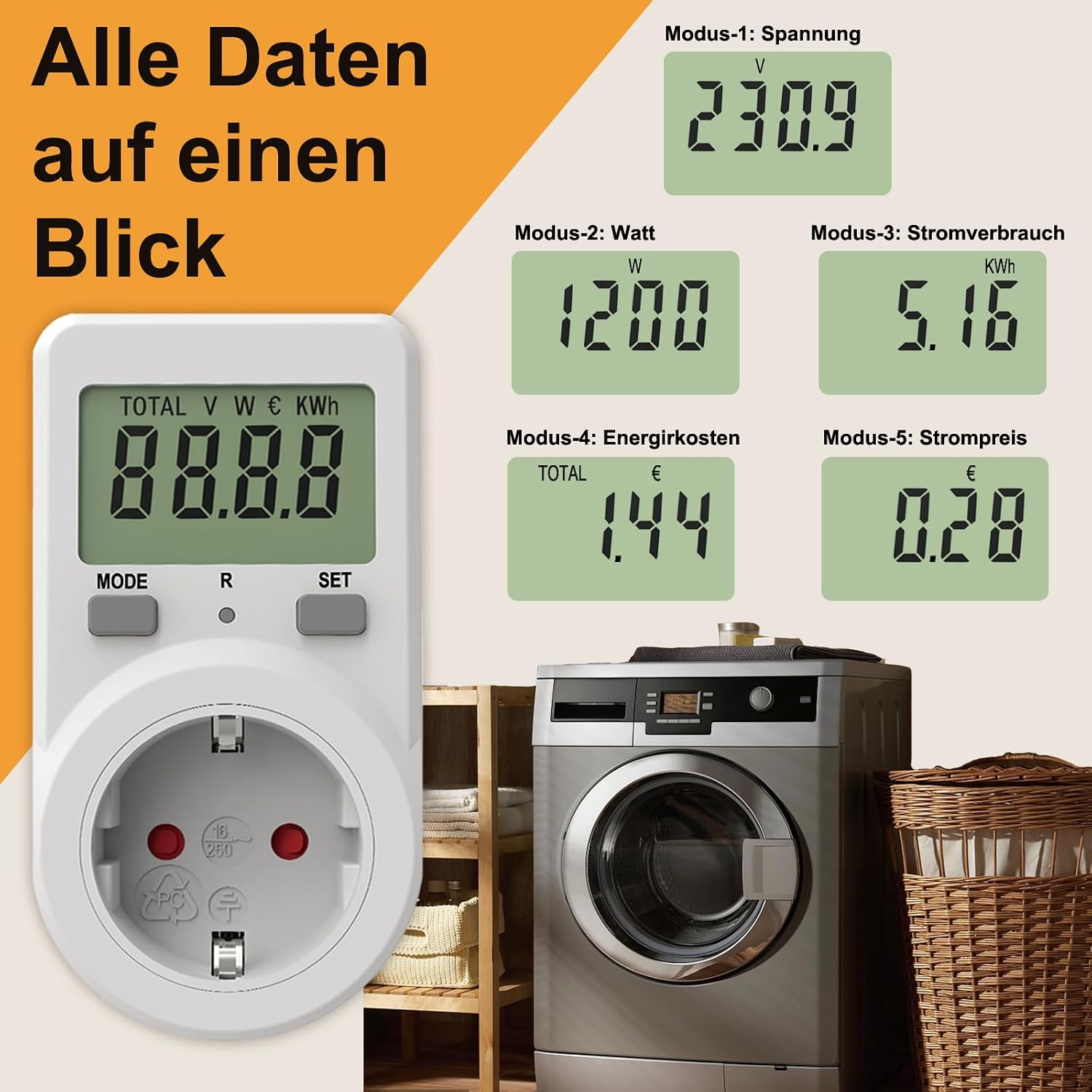 ALLGOODSBRAND Stromüberwachung, Speicherfunktion Smarte Steckdose