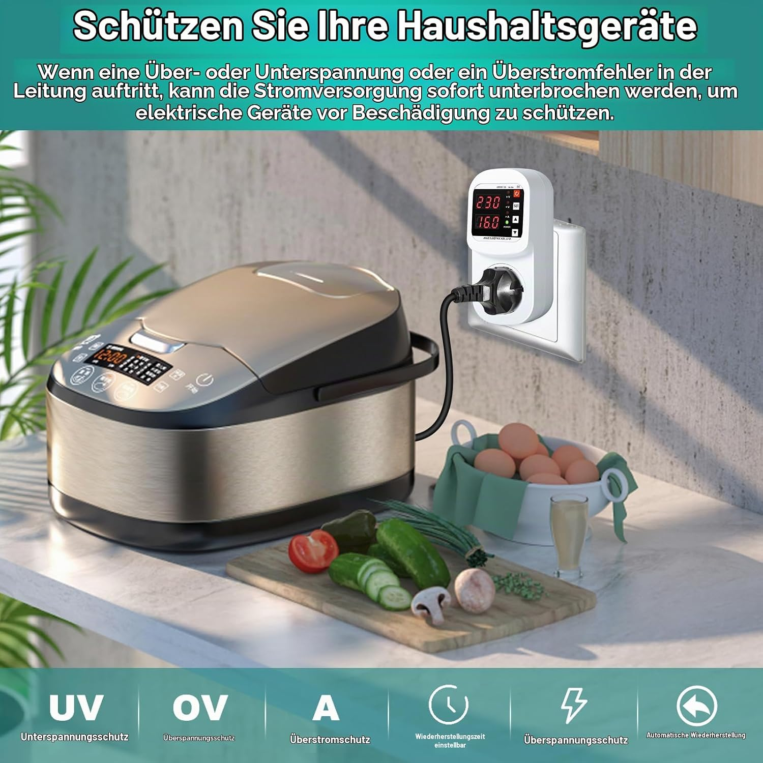 NEWHOPE Automatischer Spannungsschutz, Blitzschutz Smarte Steckdose