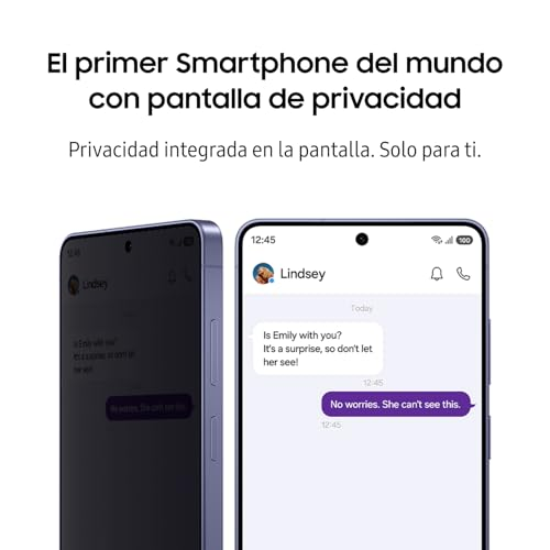 Zwei Smartphones zeigen den Unterschied einer integrierten Sichtschutz-Bildschirmtechnologie.