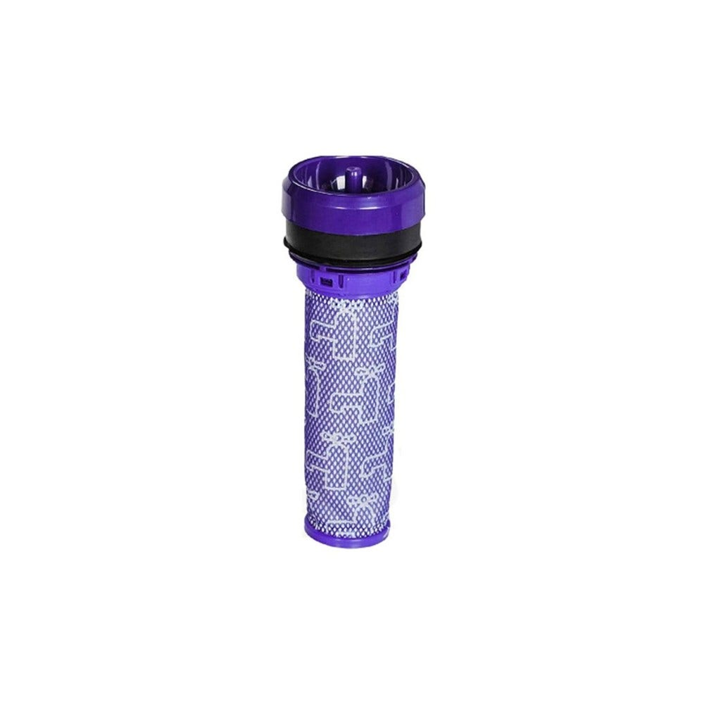 Filtro per aspirapolvere cilindrico viola con motivo bianco su sfondo bianco.