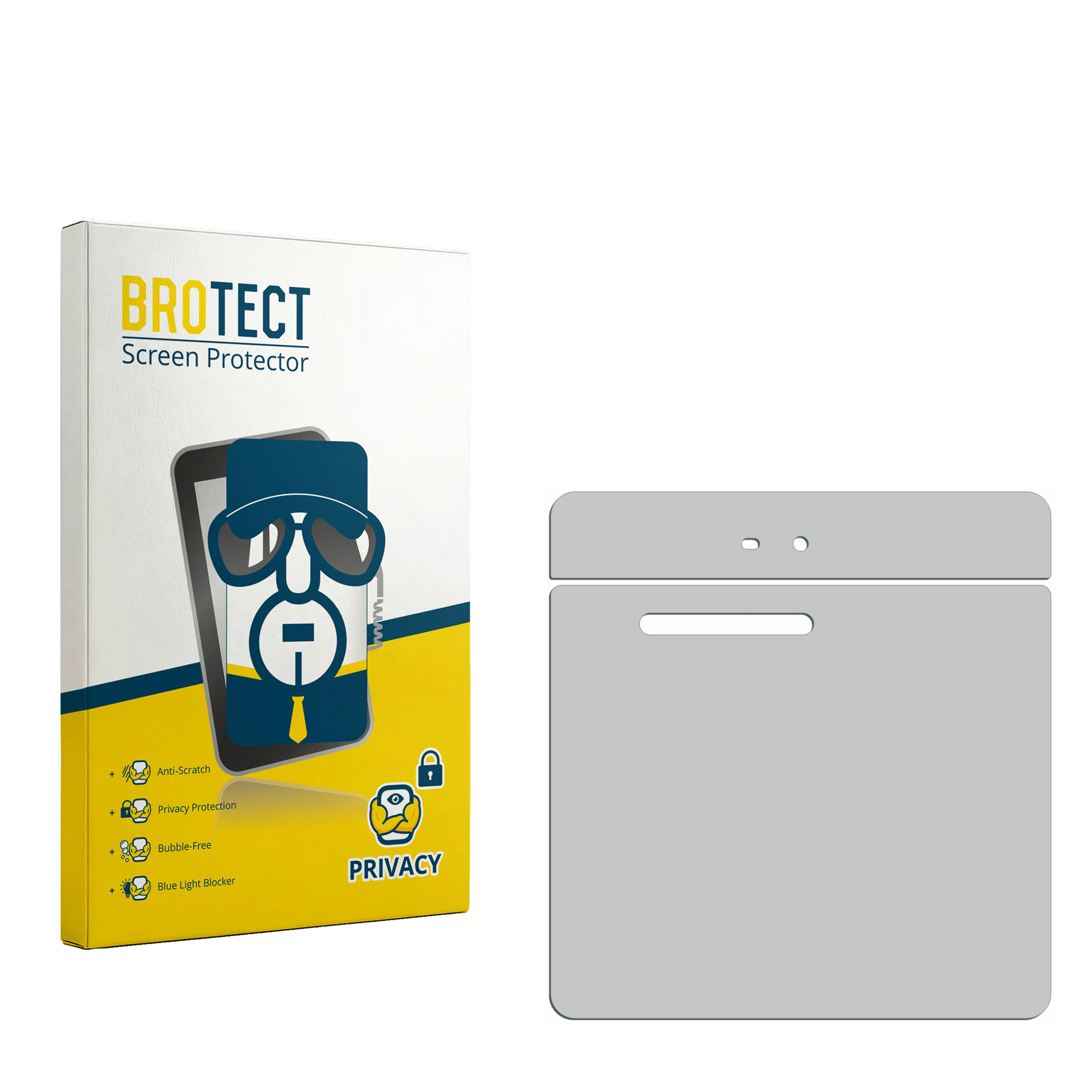 BROTECT Sichtschutz-Displayschutzverpackung mit Schutzfolie und Symbolen für Anti-Kratzer und Blasenfreiheit.