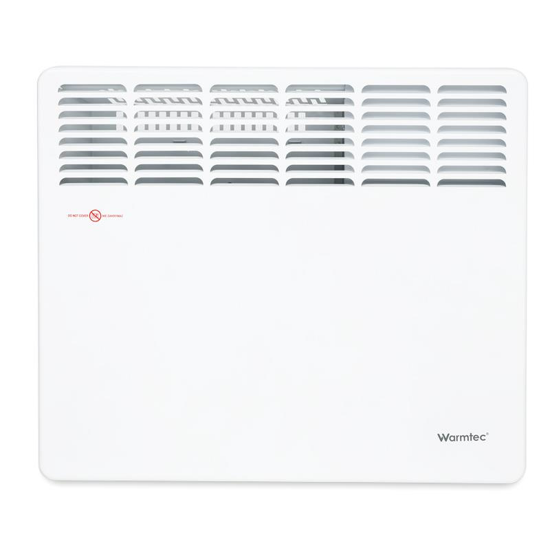 Biały grzejnik ścienny z szczelinami wentylacyjnymi i logo Warmtec.
