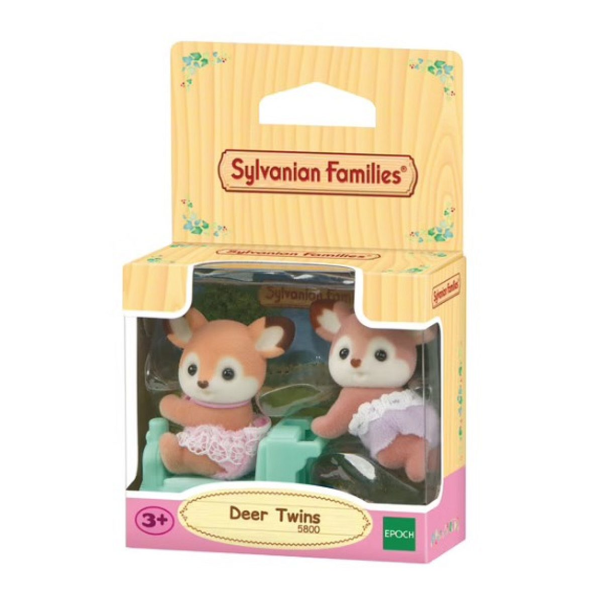 Gemelos de ciervo de Sylvanian Families dentro de una caja de juguetes con accesorios.