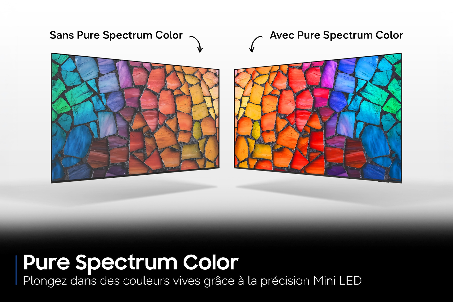 Comparación de dos televisores: Sin y con Pure Spectrum Color para colores más vivos.