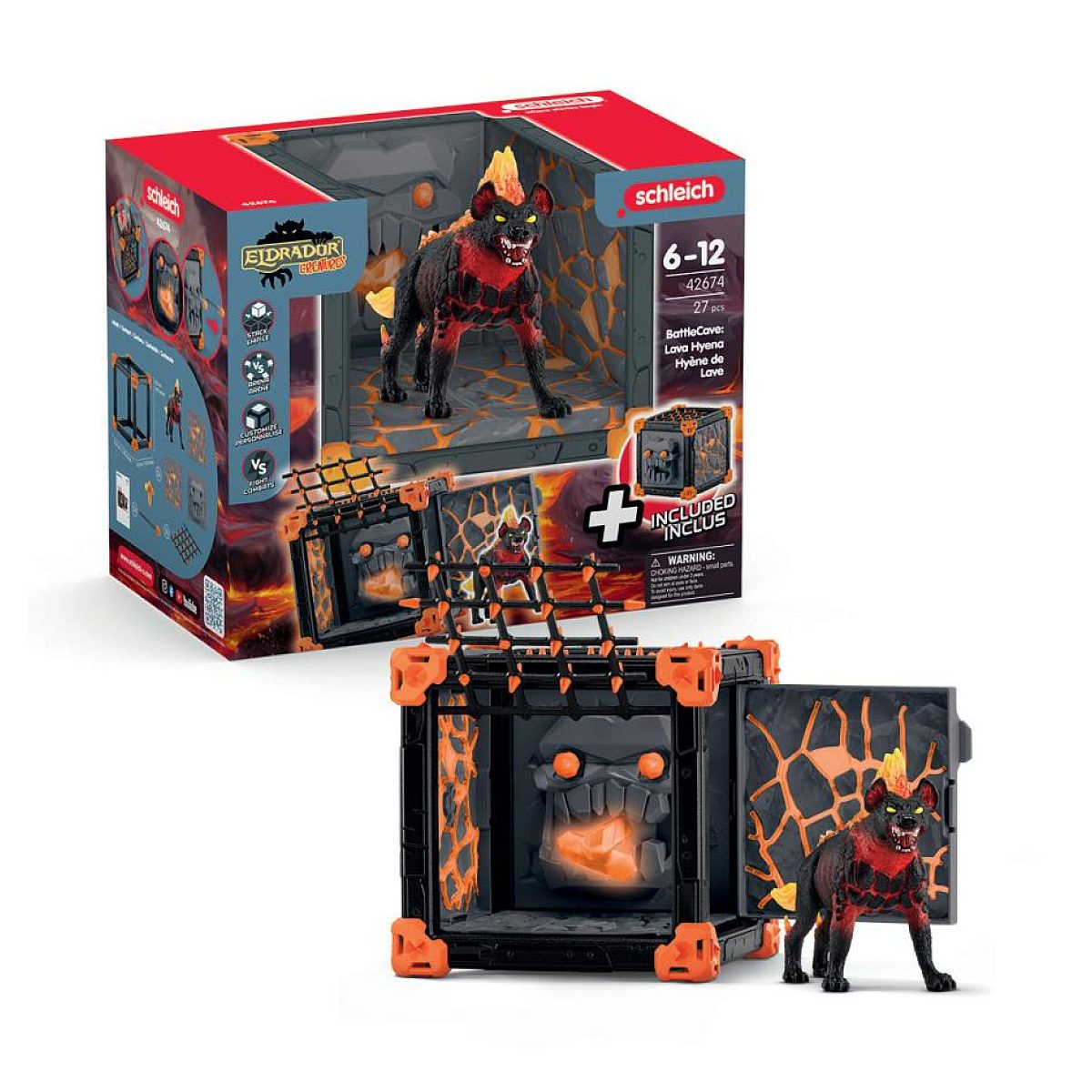 Schleich Eldrador Kreaturen BattleCave mit Lava-Hyäne und Höhle.