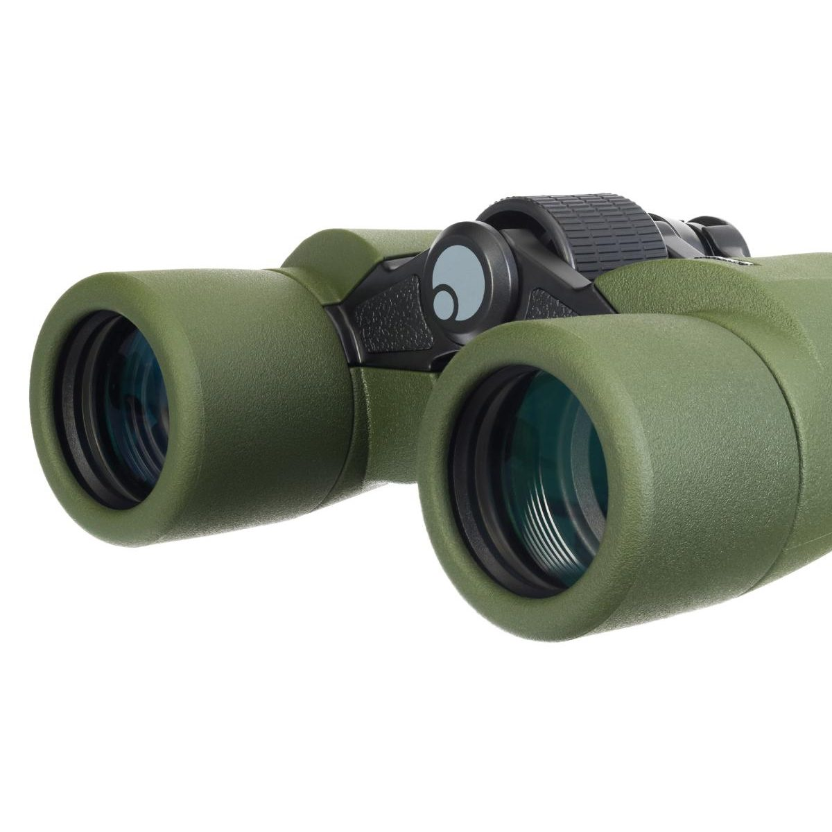 Binocolo verde con comandi neri su sfondo bianco.