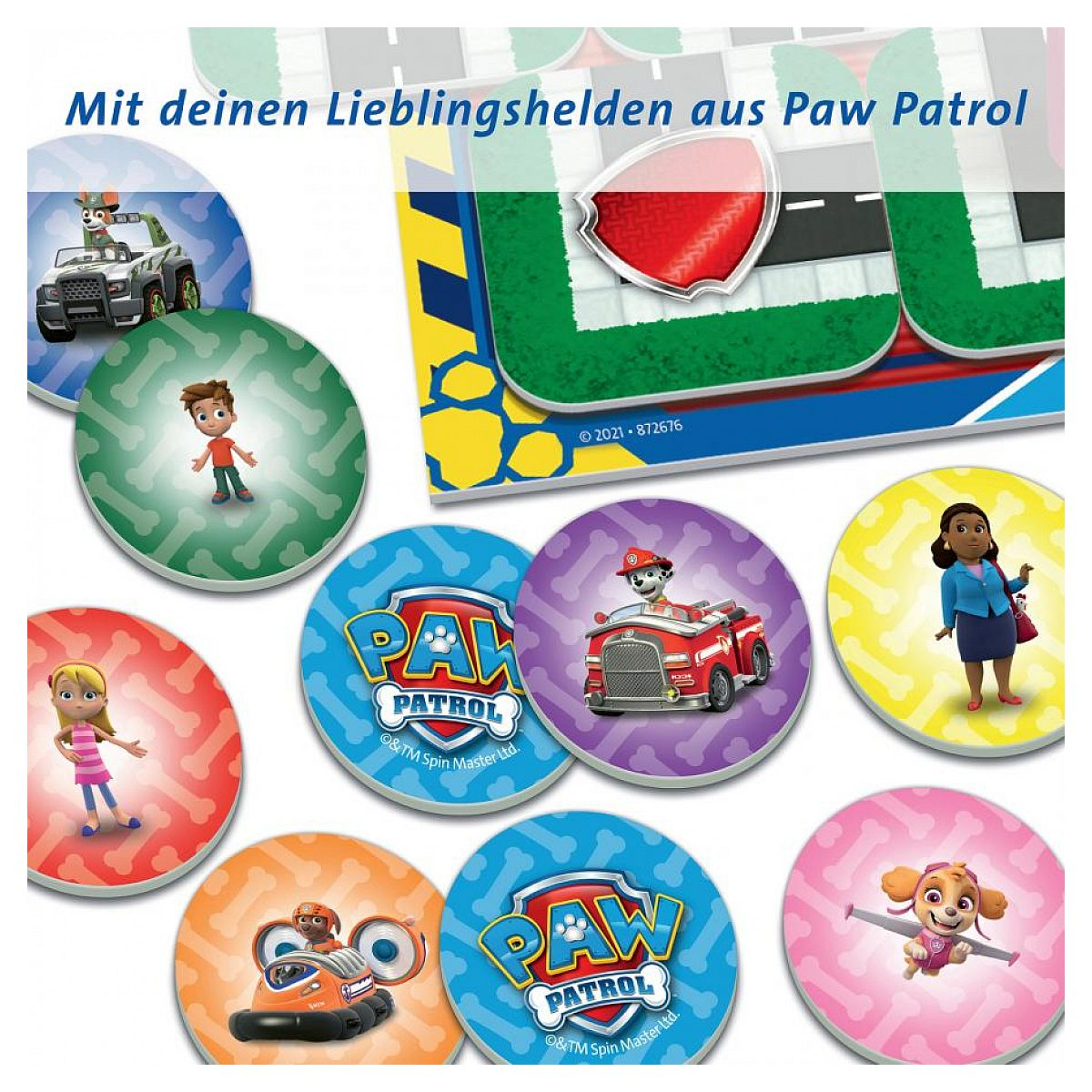 Paw Patrol board game featuring colorful character tokens and cards.