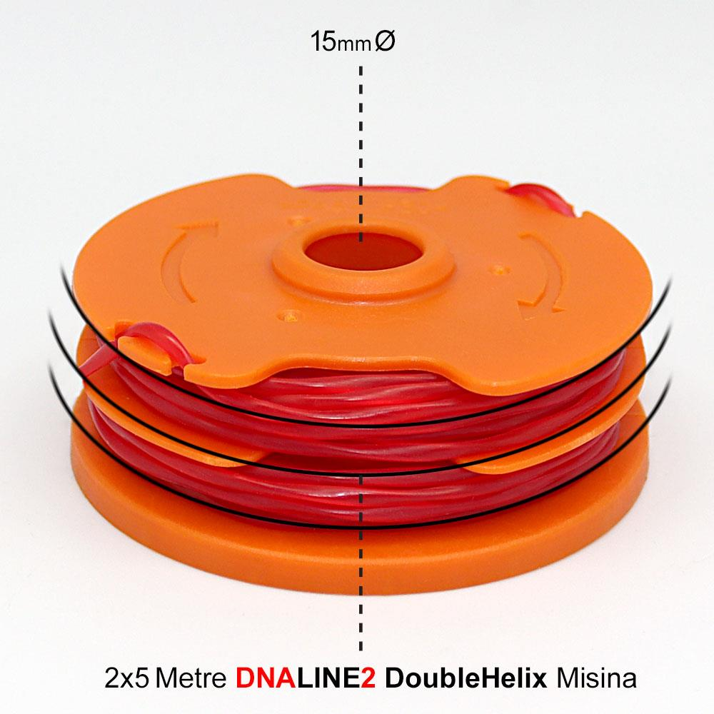 Kırmızı misinalı turuncu tırpan misinası makarası, 15mm çapında.