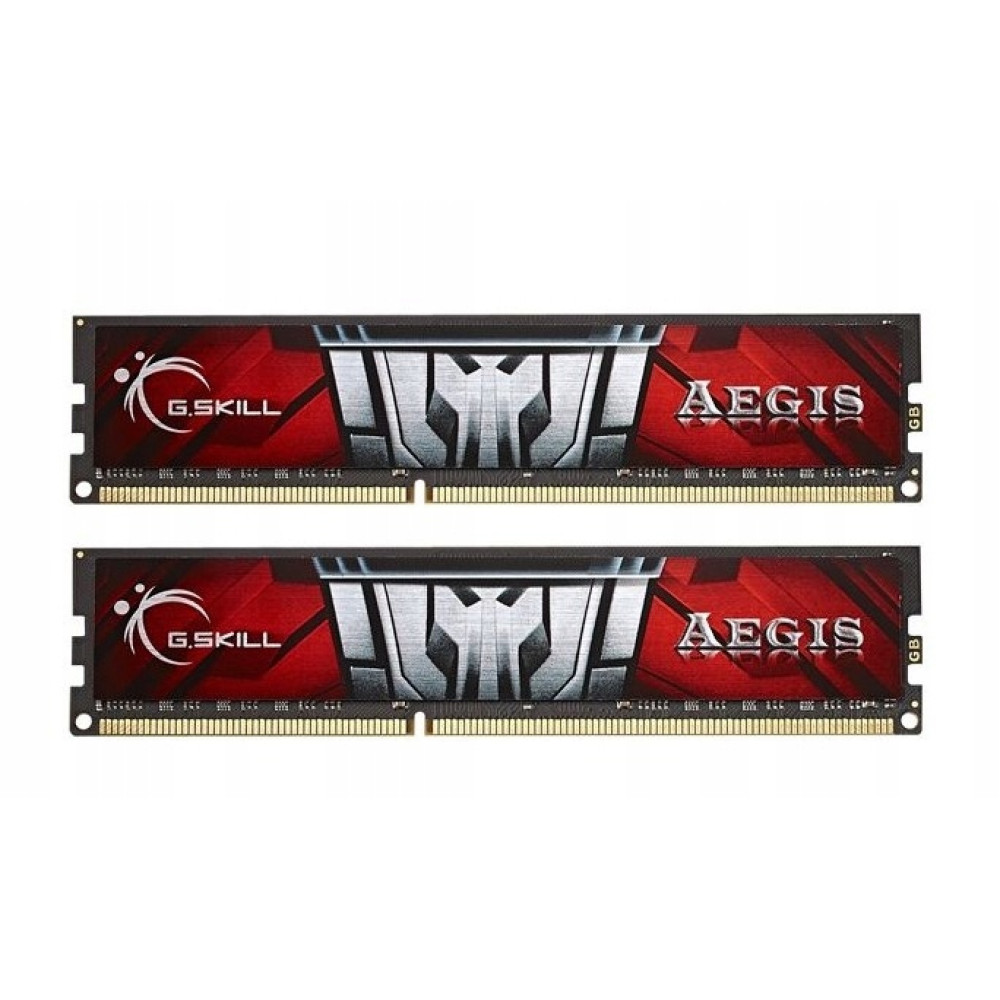 Zwei schwarze G.Skill Aegis RAM-Module mit rot-grauen Aufklebern auf weißem Hintergrund.