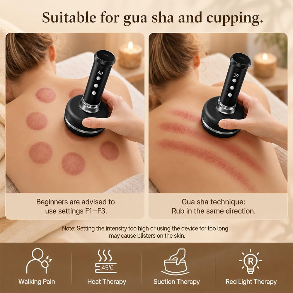 Person erhält Cupping und Gua Sha Behandlungen mit einem elektrischen Massagegerät.
