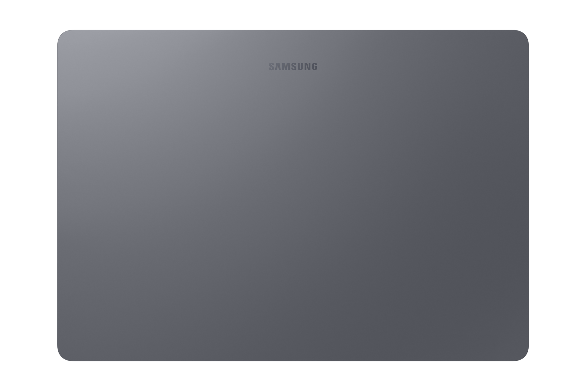 Eine graue Samsung-Oberfläche auf schwarzem Hintergrund.