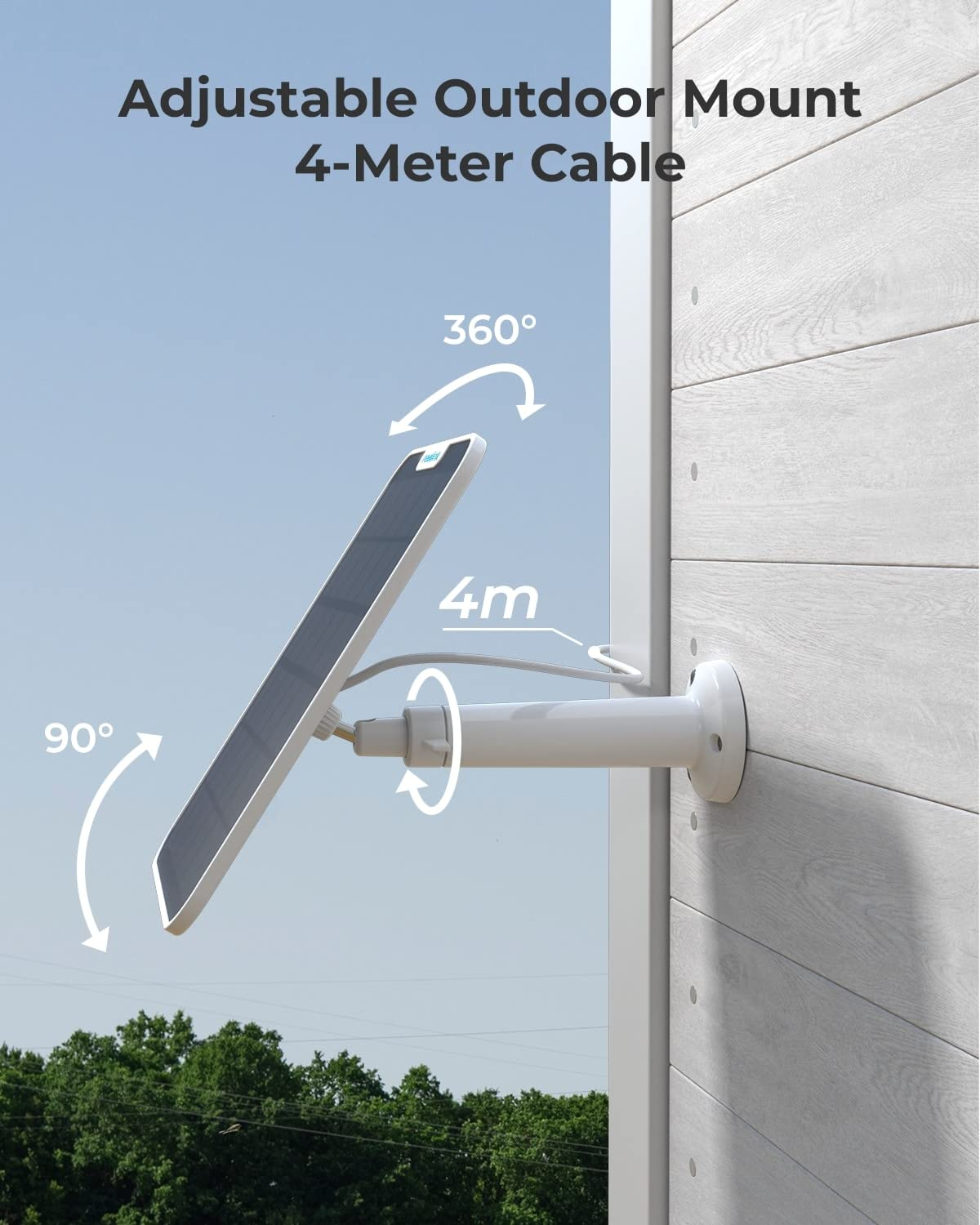 Supporto per pannello solare regolabile con cavo da 4 metri su parete.