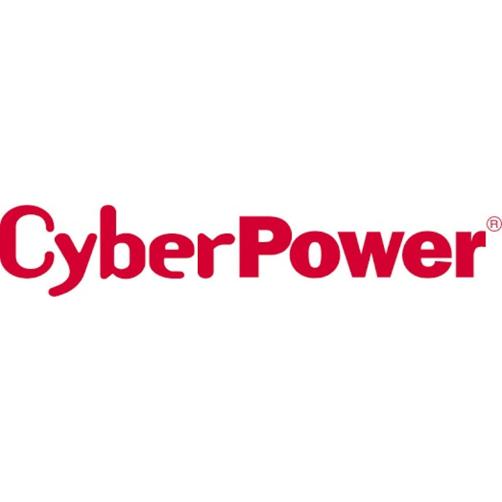 Czerwone logo z napisem CyberPower na białym tle.