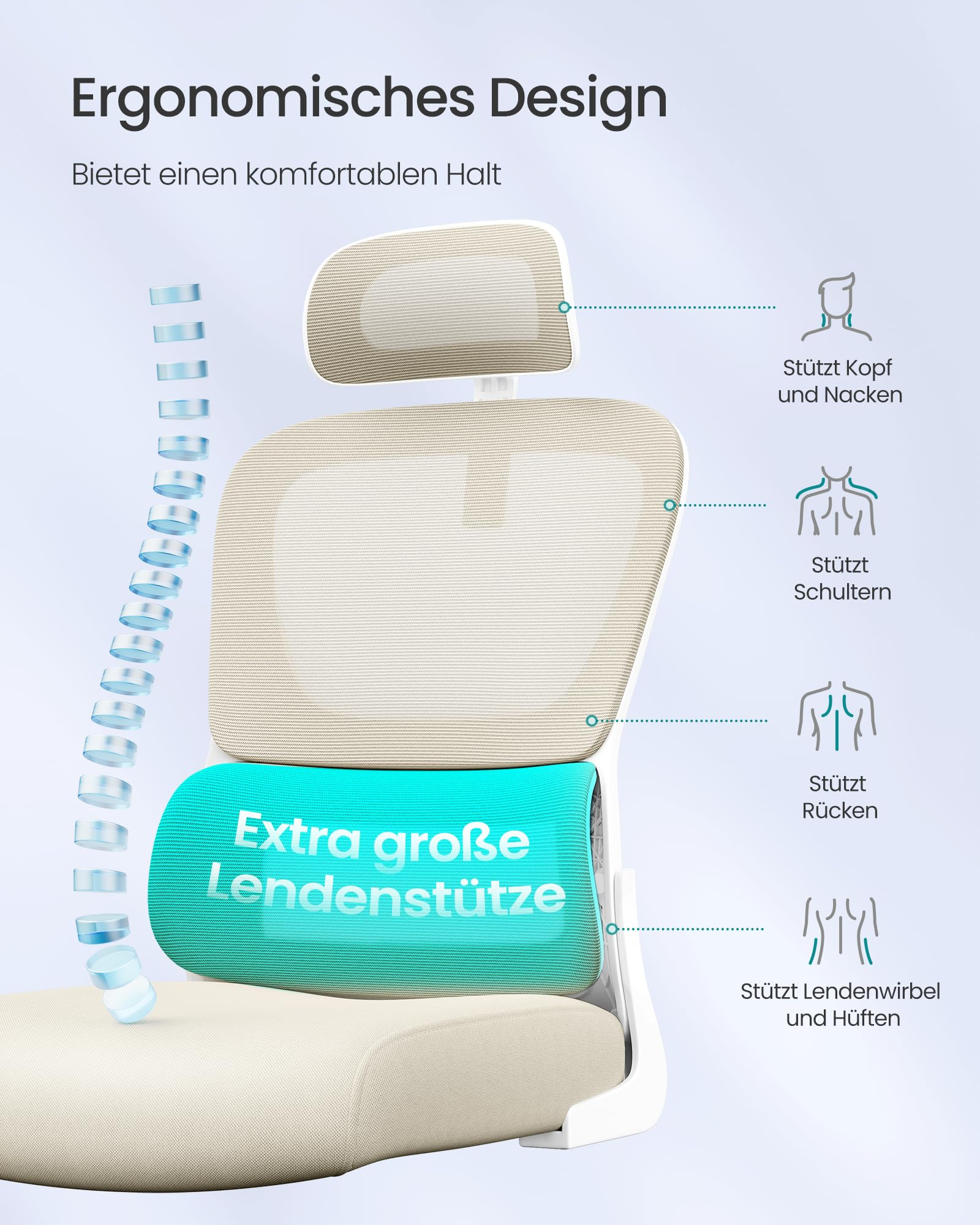 Design de chaise ergonomique avec soutien lombaire et dossier pour une posture optimale.