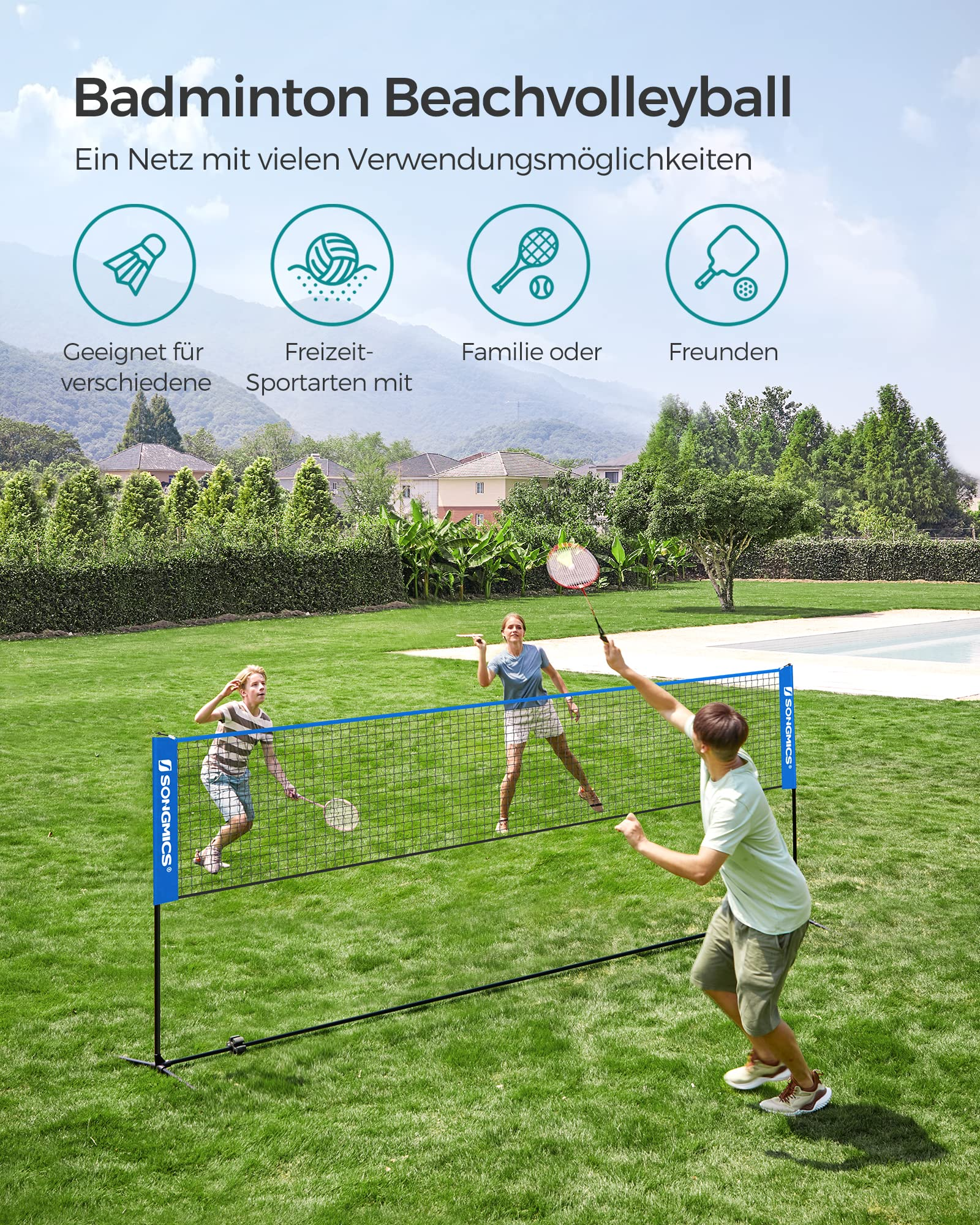 SONGMICS SYQ400 4 m Rete da badminton, Blu