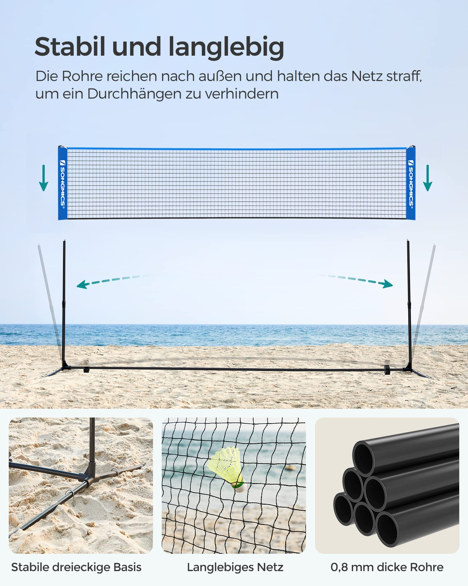SONGMICS SYQ400 4 m Rete da badminton, Blu