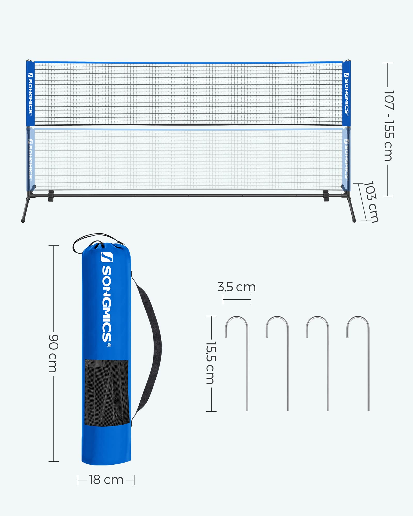 SONGMICS SYQ400 4 m Rete da badminton, Blu