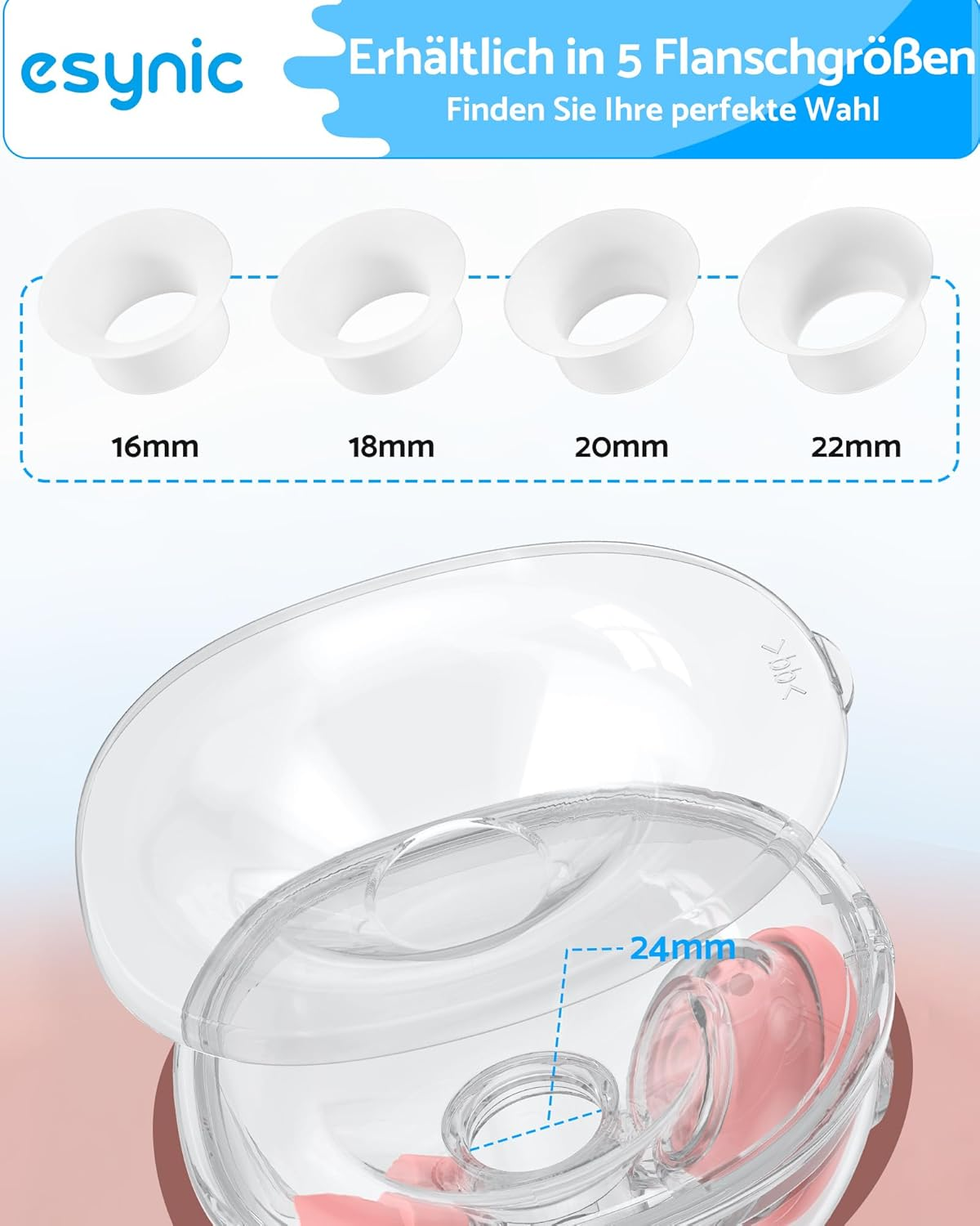 Verschiedene weiße Flanschgrößen von 16mm bis 24mm für Milchpumpen.