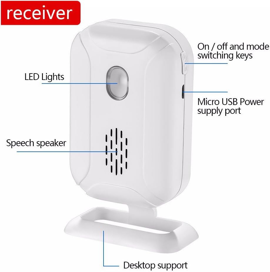 Weißer Empfänger auf einem Ständer mit LED, Lautsprecher, Einschalttaste und USB-Anschluss.