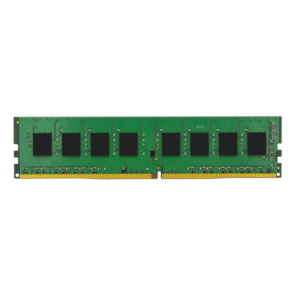 Grüner RAM-Speicherriegel mit acht schwarzen Chips und goldenen Kontakten.
