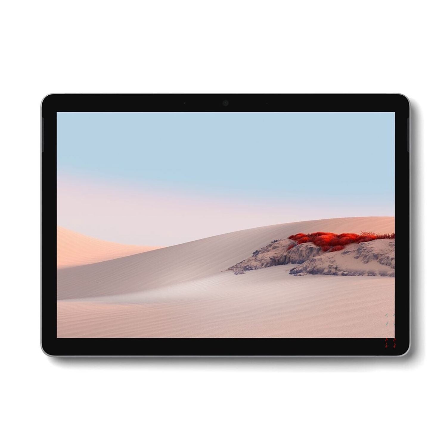 Ein modernes Tablet mit einem Wüstenlandschaft-Hintergrundbild mit Sanddünen und Felsen.