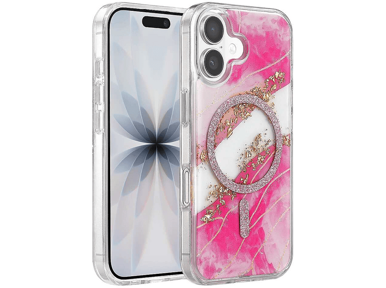 EVIMDEYOKYOK Onegif iPhone 16 Uyumlu Lotus Simli Magsafe Kapak Telefon Kılıfı Pembe