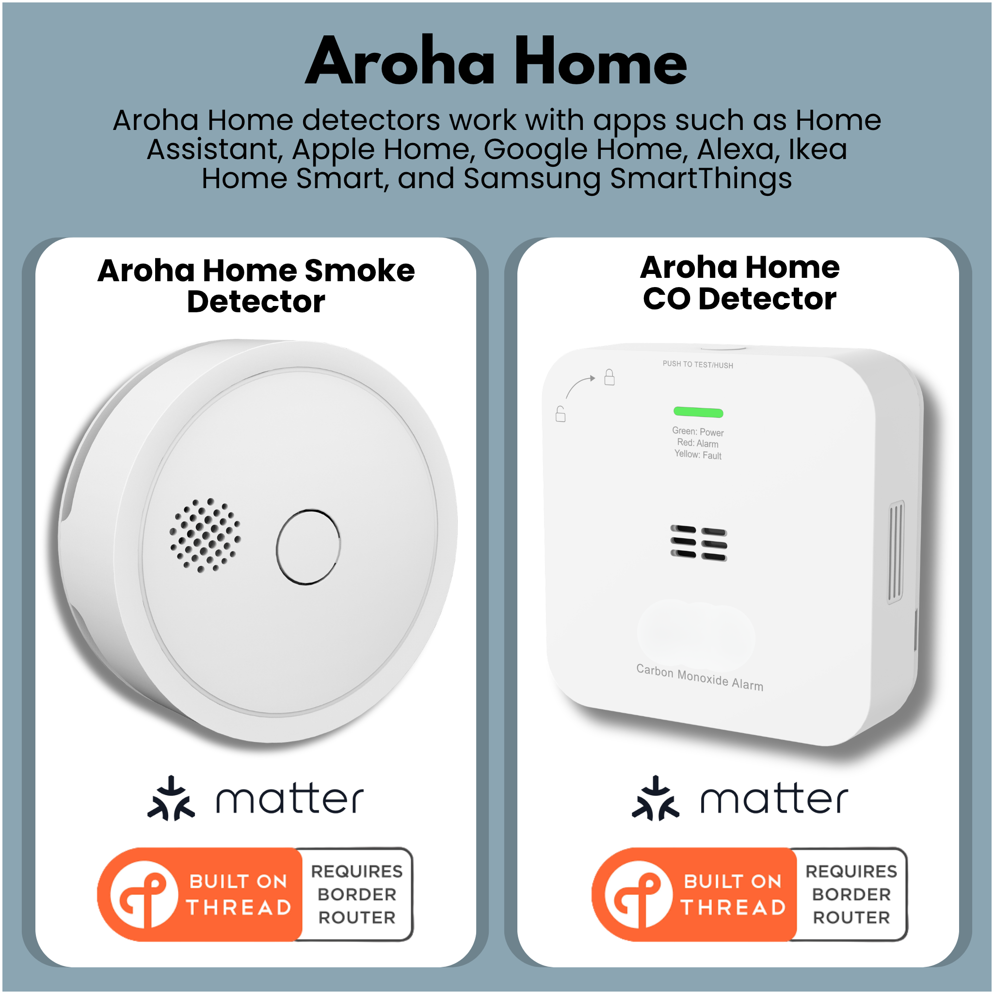 Rilevatori di fumo e CO Aroha Home compatibili con Matter e Thread.