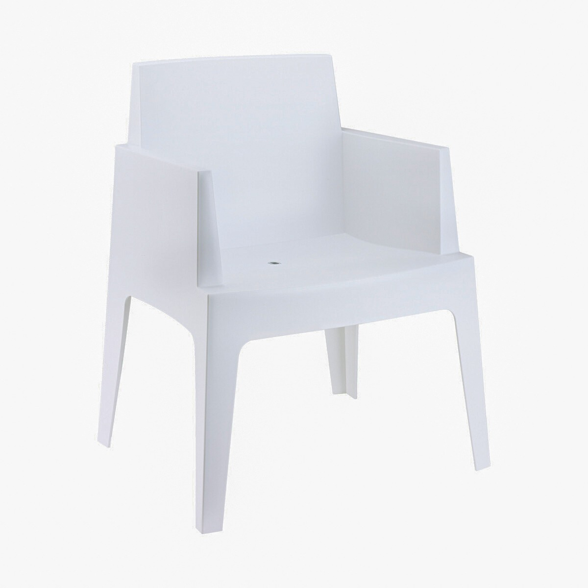 A white plastic armchair isolated against a white background.
