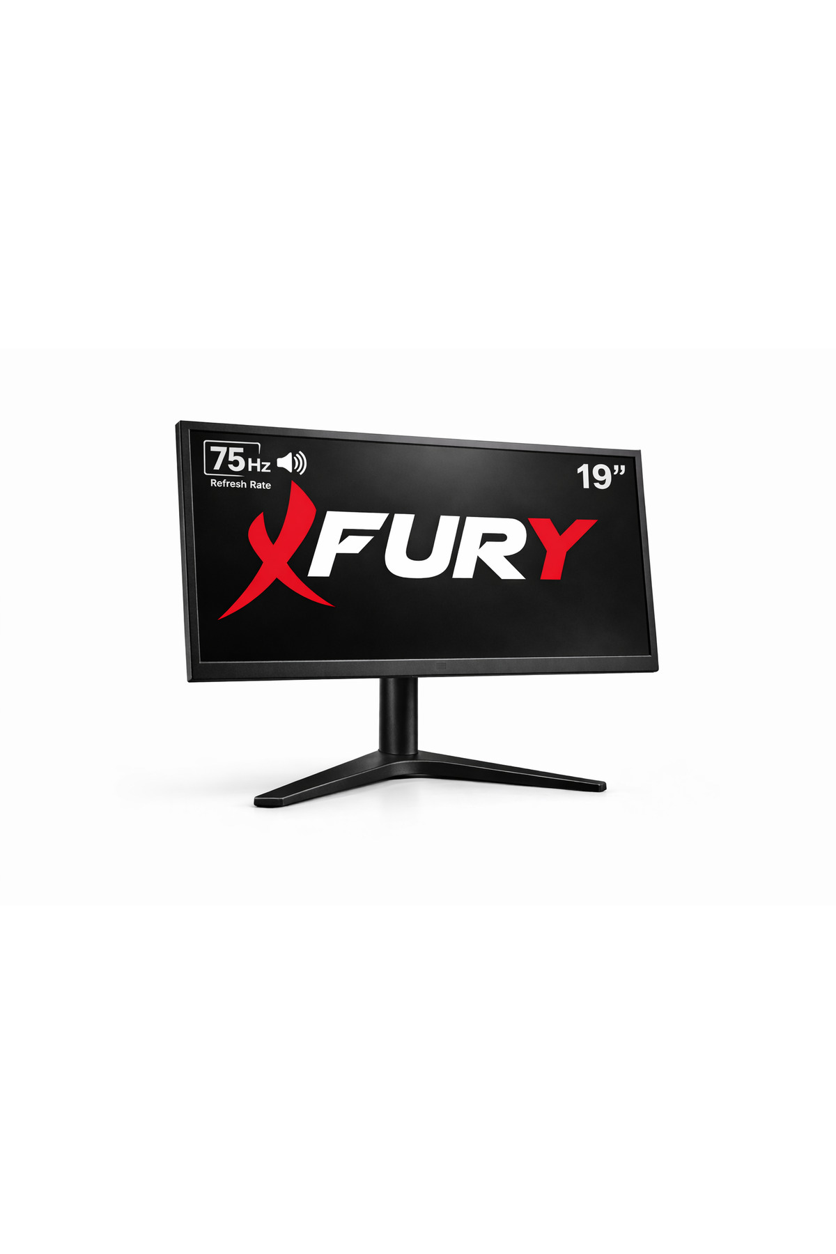 Stand üzerinde 75 Hz özellikli siyah Fury 19 inç monitör.