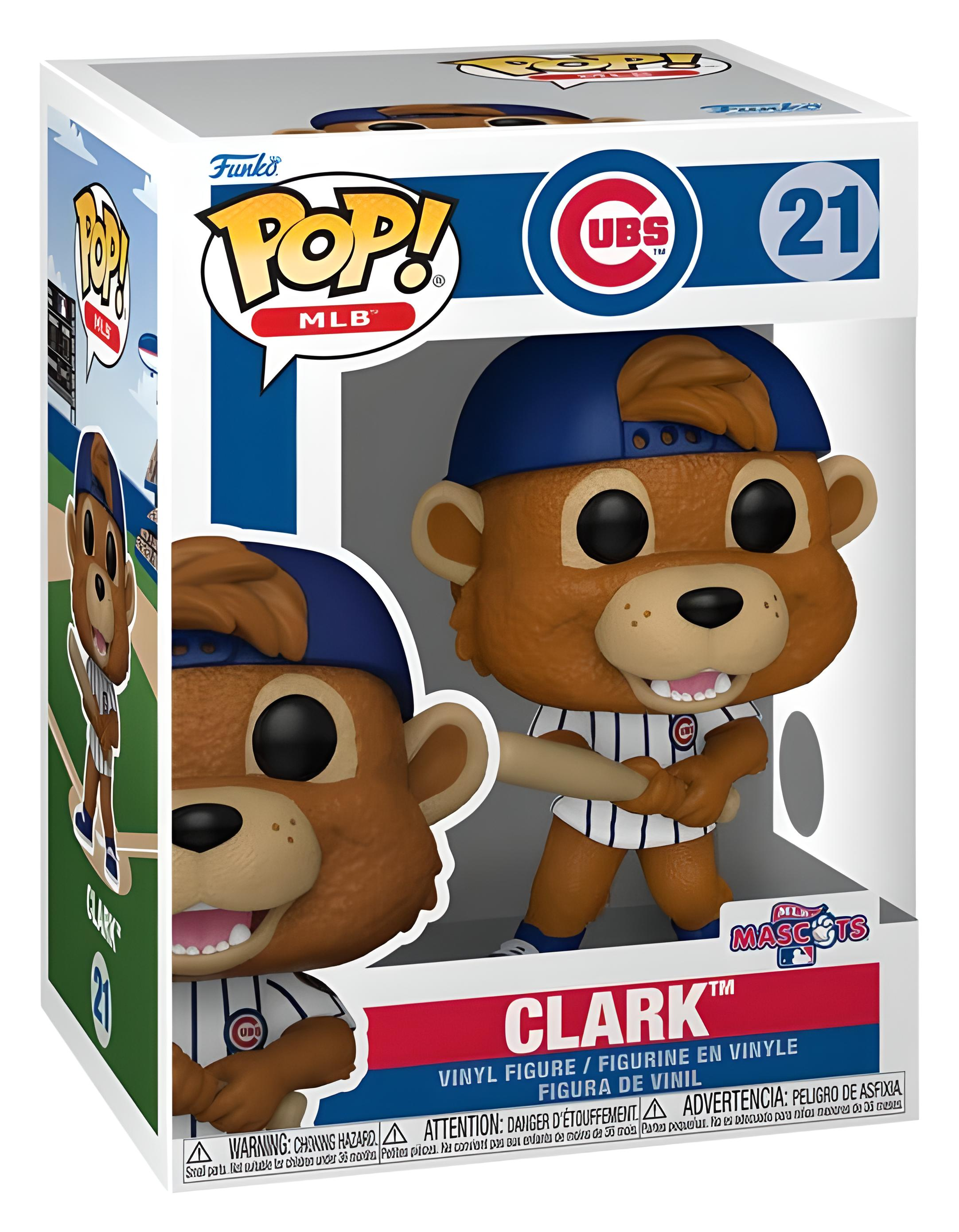 Funko POP MLB Clark Vinyl-Figur der Chicago Cubs Masottchen im Karton.