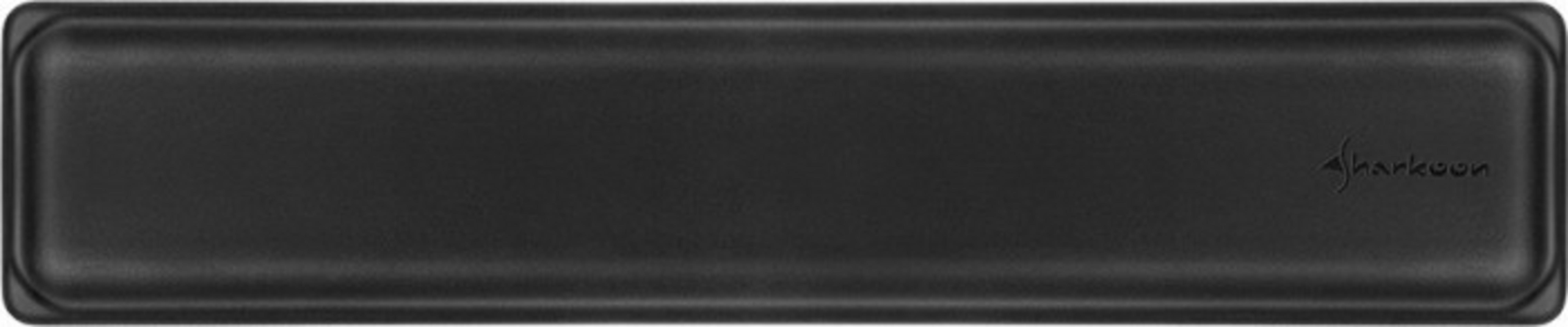 Un reposamuñecas rectangular negro con esquinas redondeadas y el logotipo de Sharkoon en el lado derecho.
