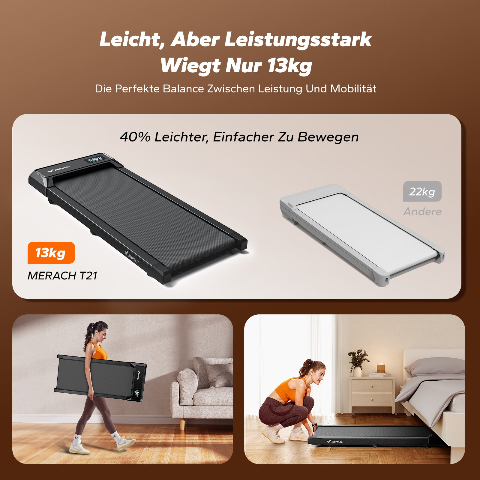 Merach T21 Laufband, leicht mit 13kg, klappbar und kompakt für zu Hause.