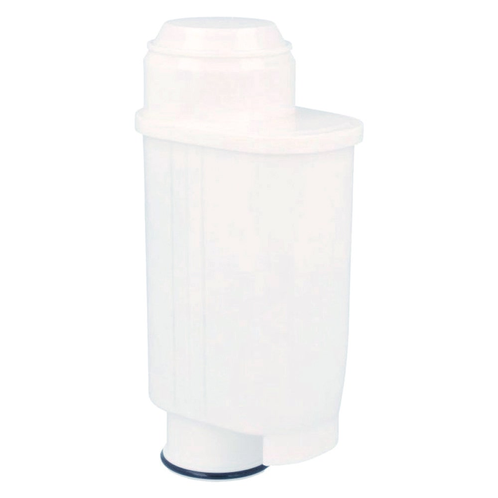 Un filtro per l'acqua bianco con parte superiore arrotondata e base cilindrica.