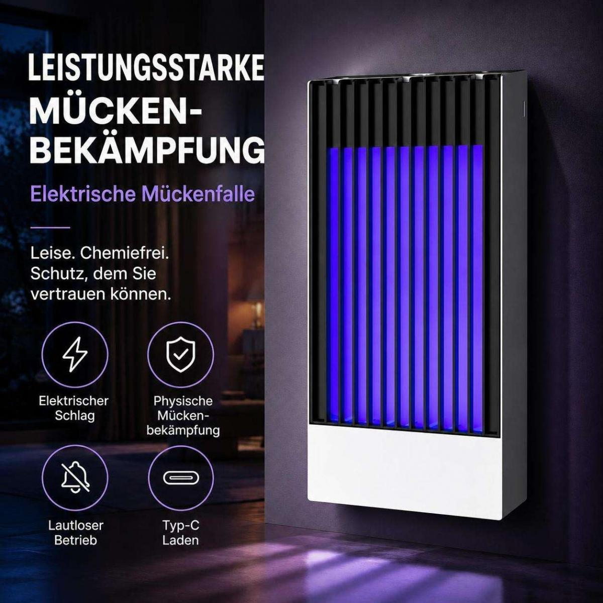 Elektrische Mückenbekämpfung mit UV-Licht, leise, chemiefrei und mit Type-C Laden.
