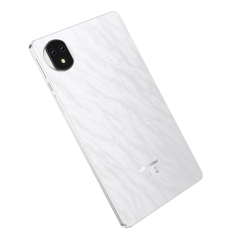 Biały tył smartfona z owalnym modułem aparatu w lewym górnym rogu i logo UleFone.