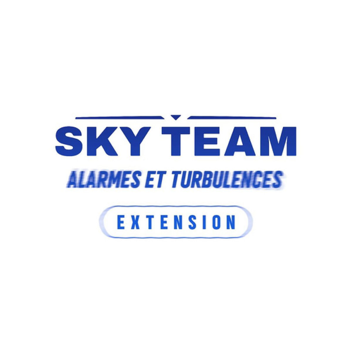 Blaues Logo für Sky Team mit Text Alarmes et Turbulences und Extension vor weißem Hintergrund.