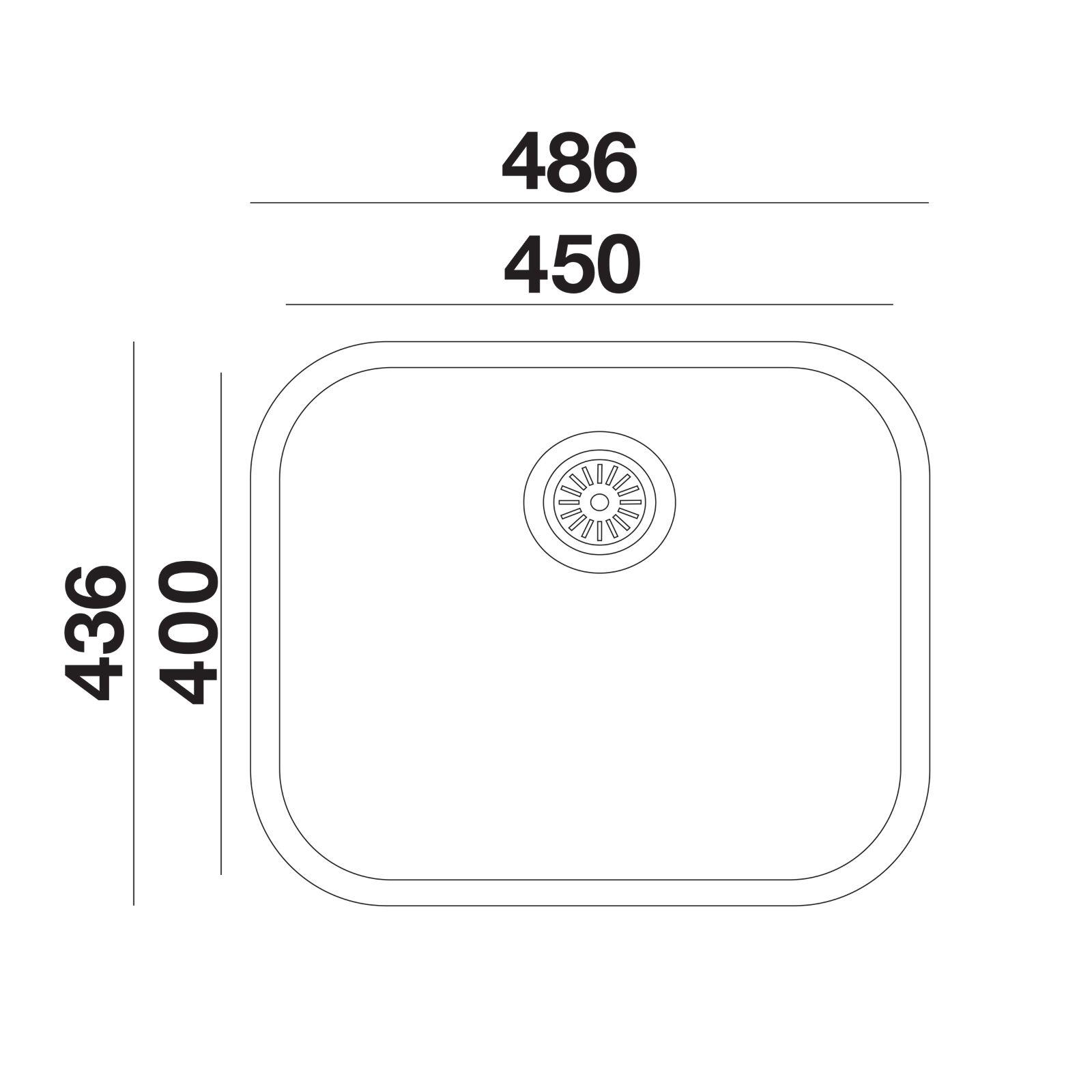 486, 450, 436 ve 400 mm ölçülerine sahip eviye teknik çizimi.