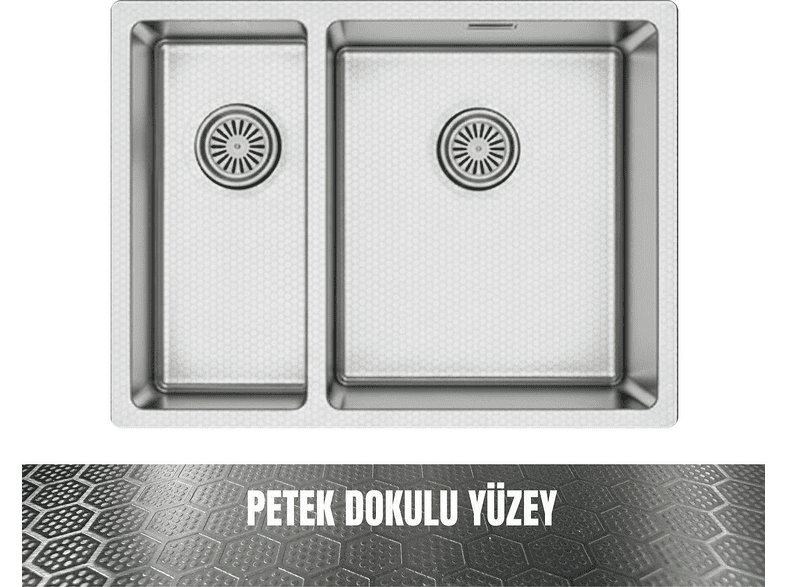 GL GENERAL Redux 58x44 Petek Dokulu Sol 1,5 Gözlü Paslanmaz Çelik Mutfak Eviyesi