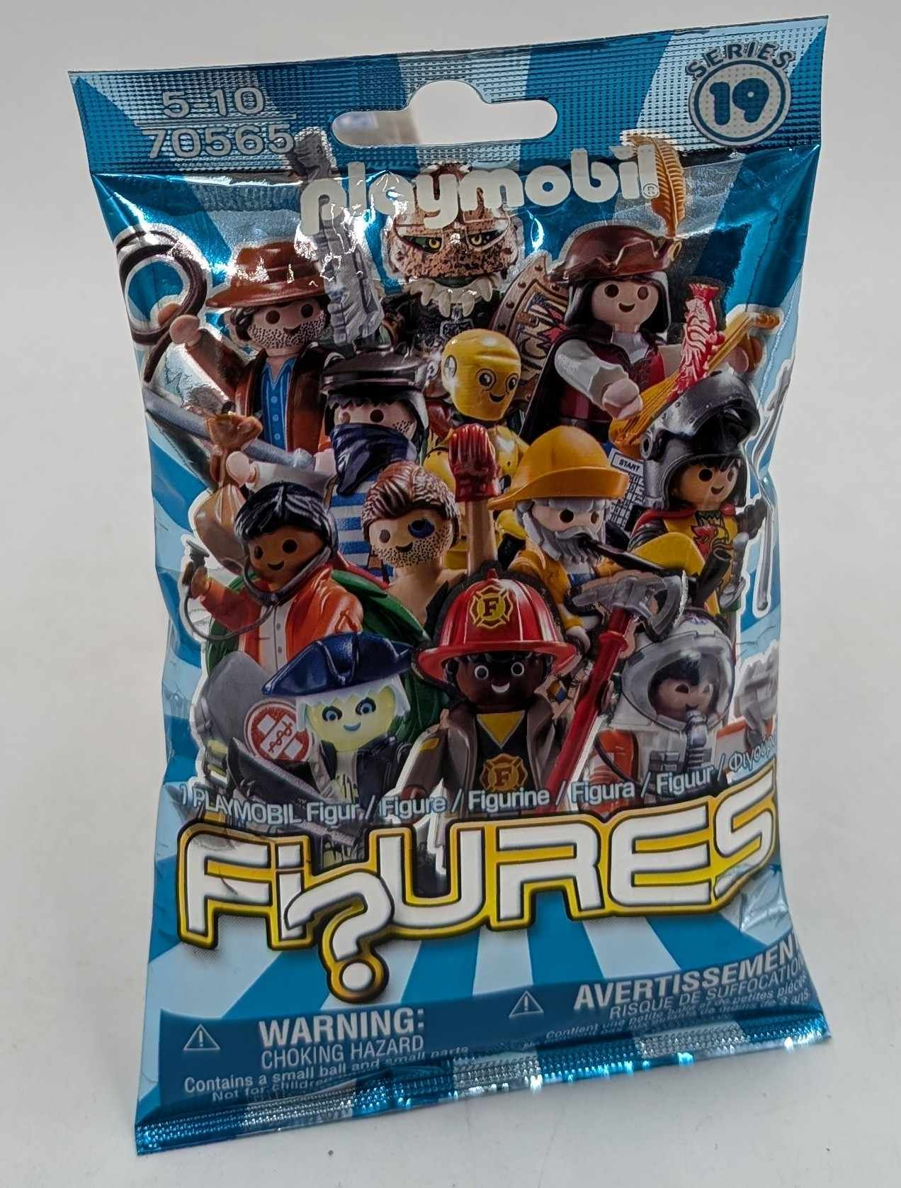 Bolsa sorpresa azul de Playmobil Figures Series 19 con varios personajes.