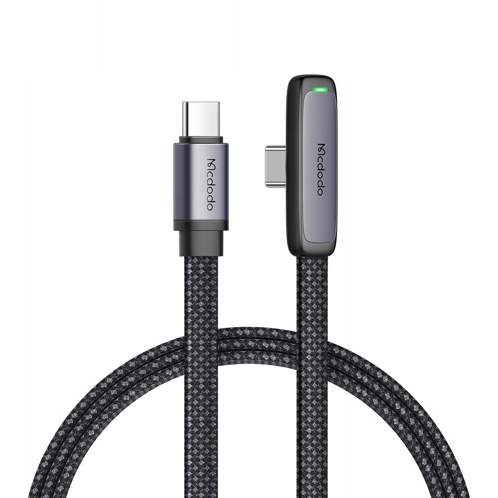 Un cavo di ricarica intrecciato Mcdodo con connettori USB-C su sfondo bianco.
