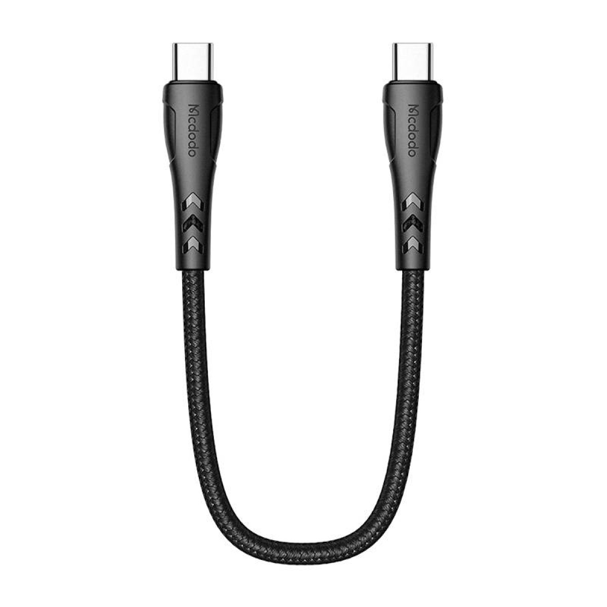 Un cavo nero da USB-C a USB-C con logo Mcdodo su sfondo bianco.