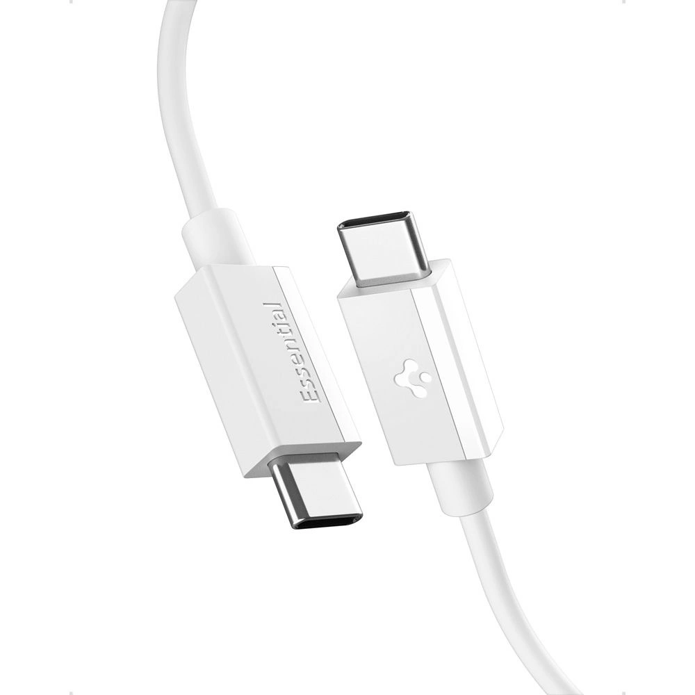 Beyaz arka planda iki konektörlü beyaz USB-C kablosu.