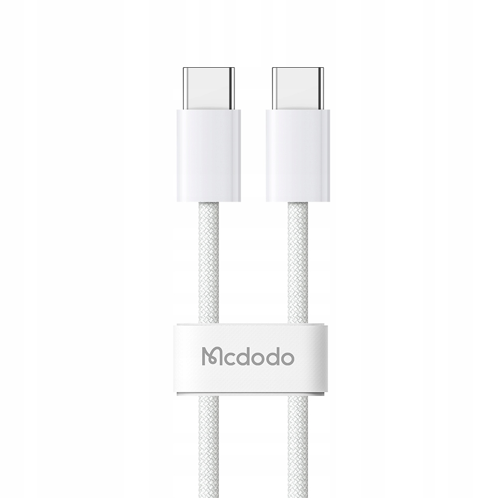 Due cavi USB-C bianchi con rivestimento intrecciato e logo Mcdodo.